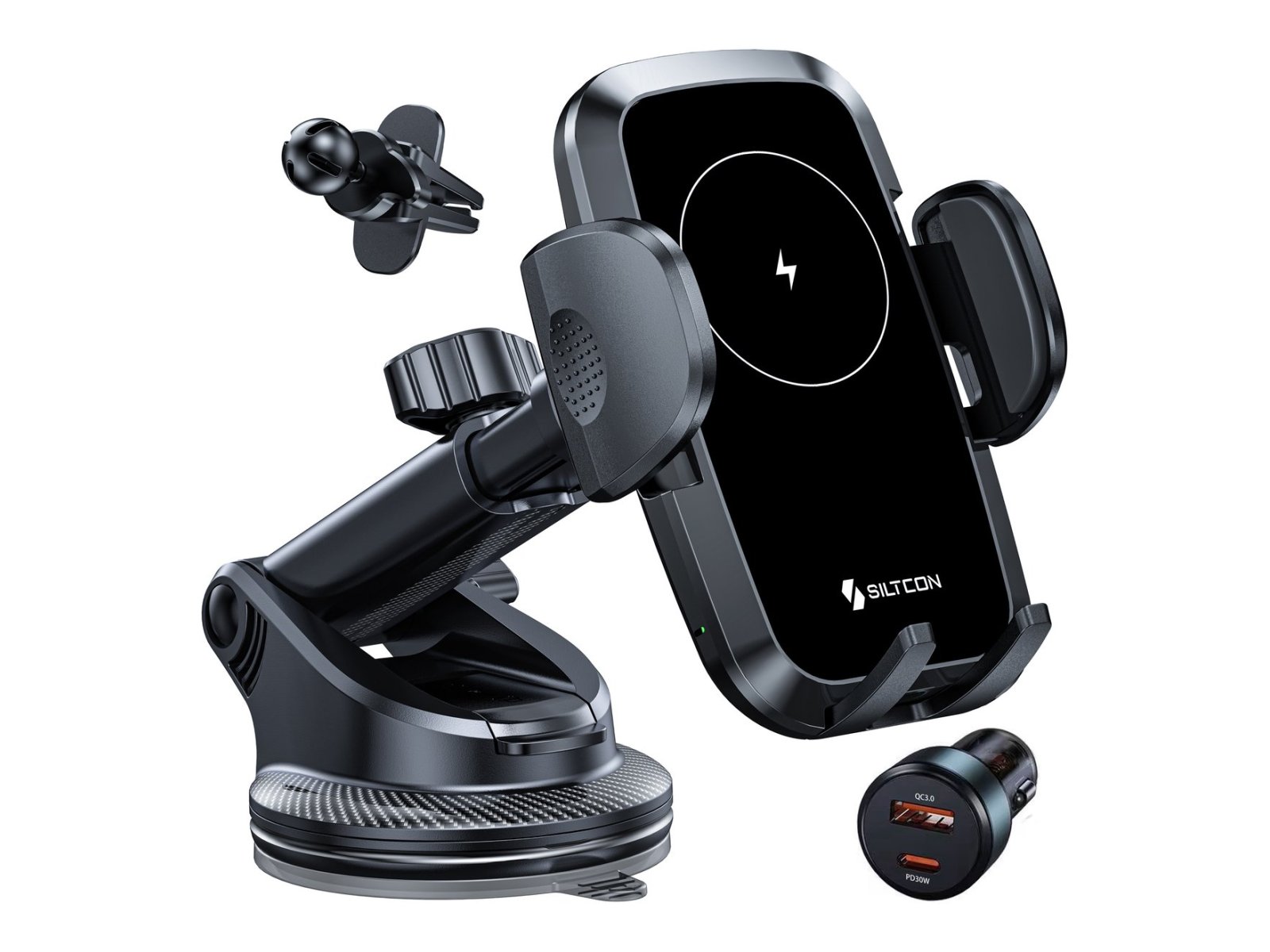 Siltcon Telefoonhouder Auto 15W met zuignap en draadloze oplader