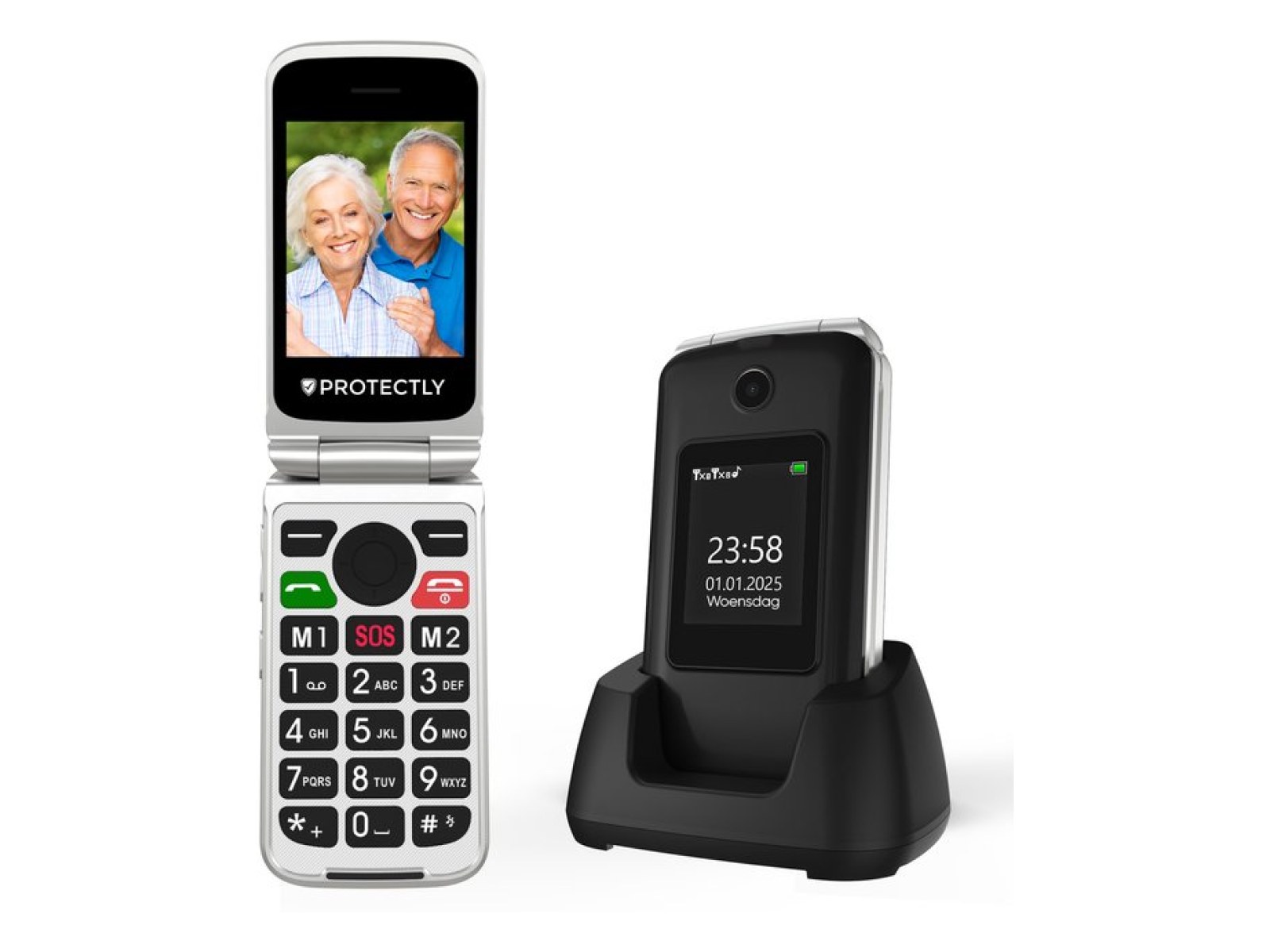 Protectly Senioren Telefoon Klapbaar met extern scherm en oplaadstation