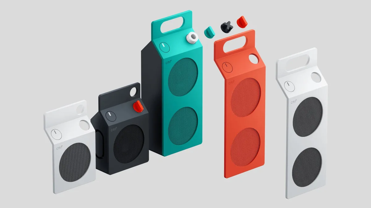 De CMF Speaker S en Speaker M in vier kleuren met losse frontjes en volumeknoppen