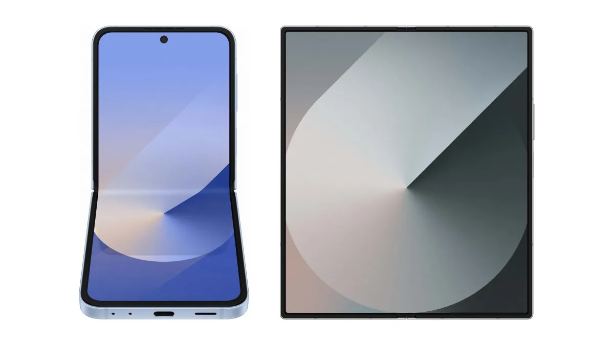 De Samsung Galaxy Z Flip 6 (links) en Galaxy Z Fold 6 (rechts) opengeklapt, van voren