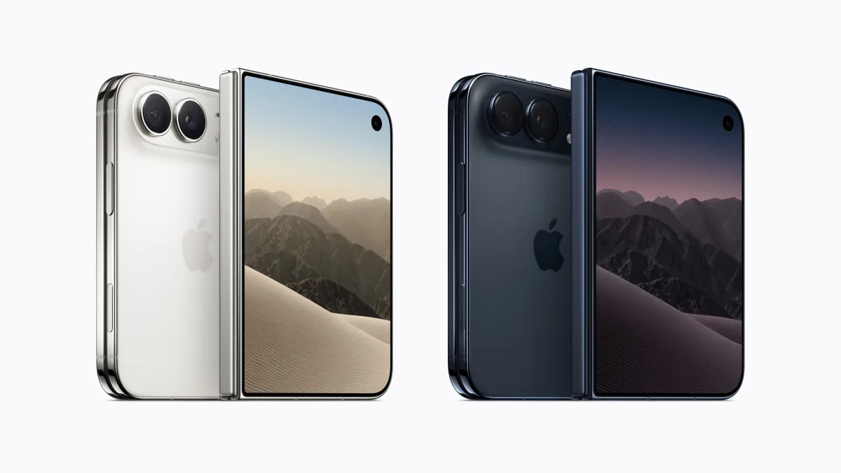 De iPhone Duo in de kleuren Sterrenwit en Nachthemel, dichtgeklapt gezien van achteren en van voren