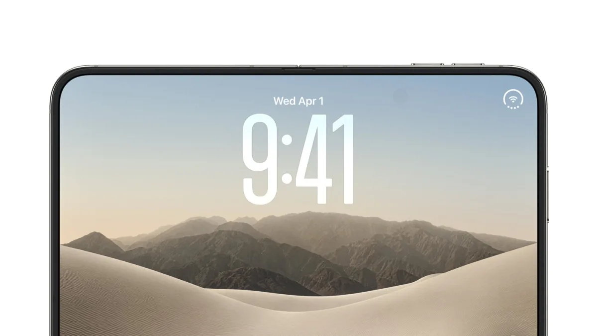 De iPhone Duo opengeklapt, met het toegangsscherm op het 7,6-inch binnenscherm