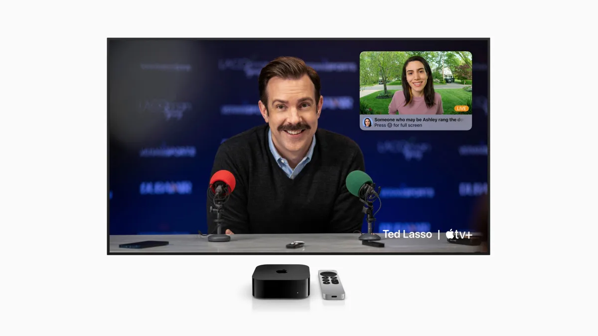 De huidige Apple TV 4K met de Woning-app op een televisie